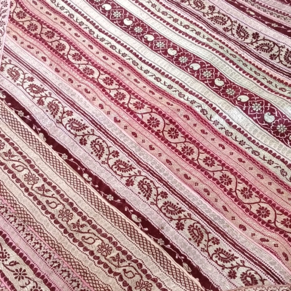 Gorgeous Silk Iridescent Pink Patchwork Tapestry Bedspread/ Coverlet from India